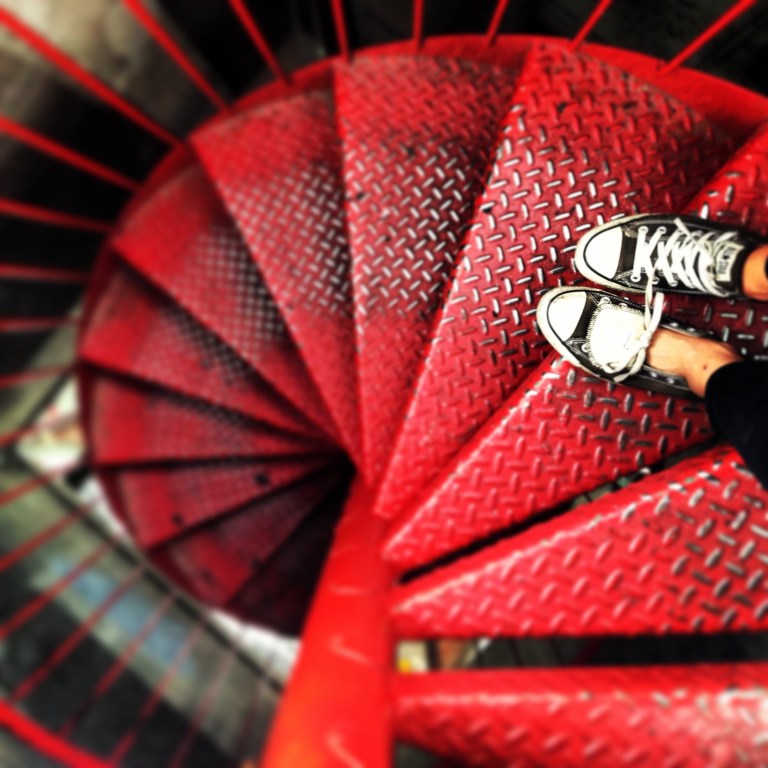 If wishes were trees / the trees would be falling / listen to reason / the reason is calling / Your feet are going to be on the ground / your head is there to move you around / so stand. The steps to the top of the Montreal clock tower.
