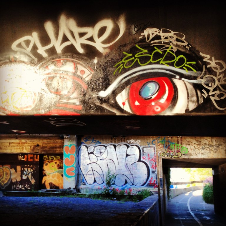 Bike path graffiti. Montreal, Canada.