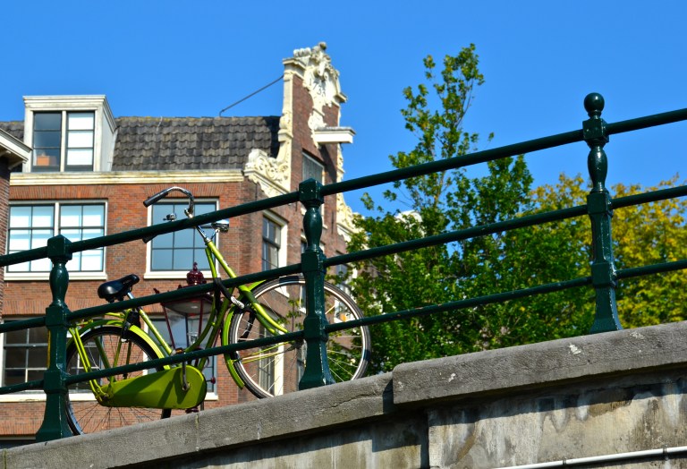 bicycle on bridge. amsterdam.