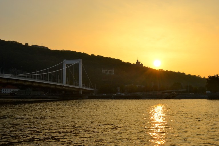 Sun setting over the Elisabeth Bridge, Budapest